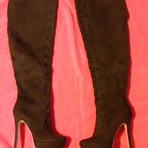 Boots Knee High Suede Dark Brown Size 9.5 USA